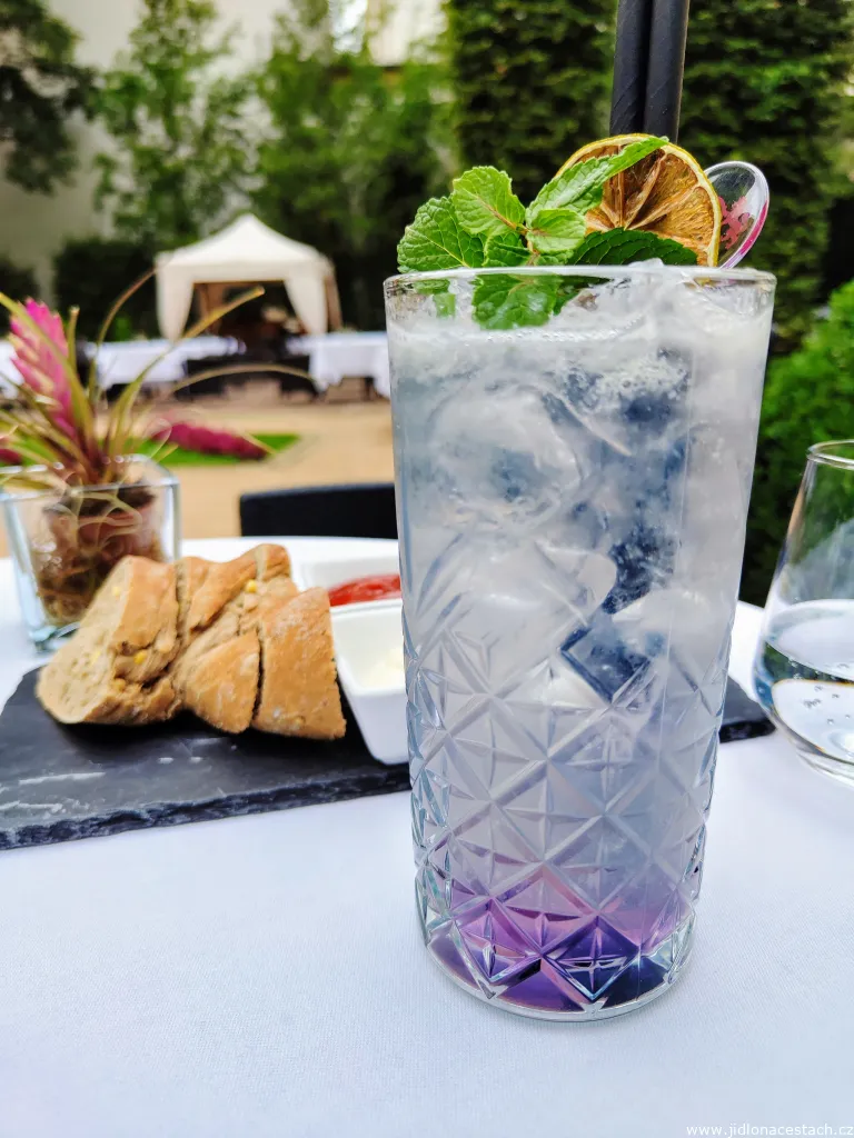 Gin, lemon juice, lavender syrup and soda (Le Grill restaurant in Prague)