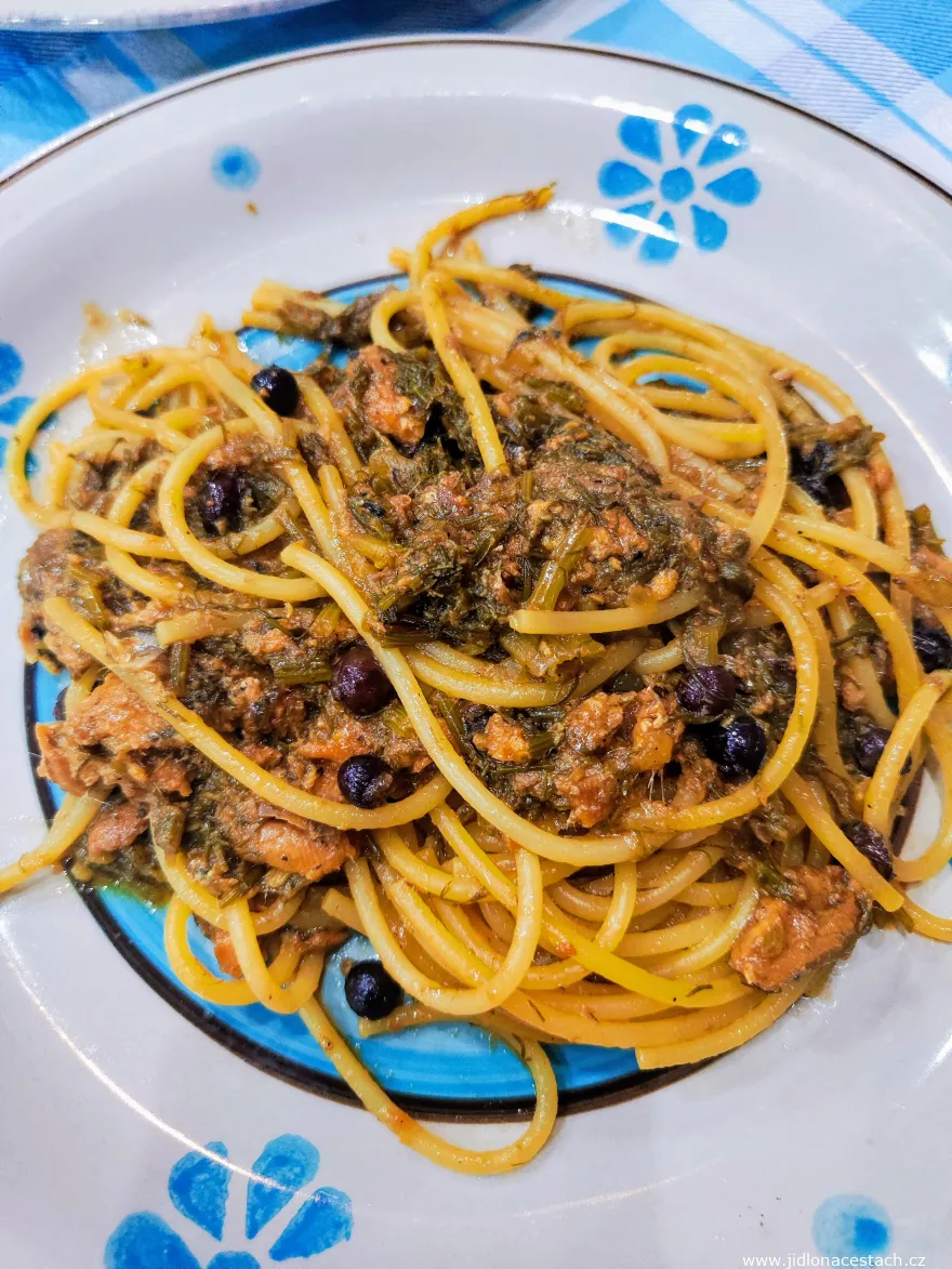 Pasta con le sarde - pasta with sardines, wild fennel, raisins and breadcrumbs.