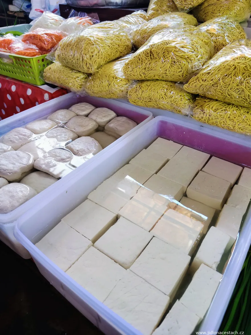 Tofu and noodles at the market in Port Louis Tofu and noodles at the market in Port Louis