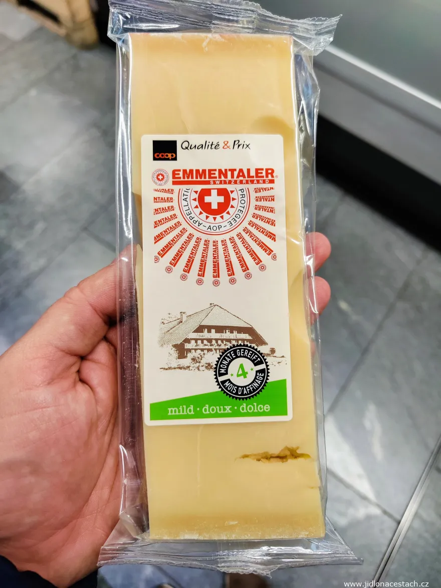 Emmentaler: a packaged piece of Swiss Emmentaler aged four months. Emmentaler: a packaged piece of Swiss Emmentaler aged four months.