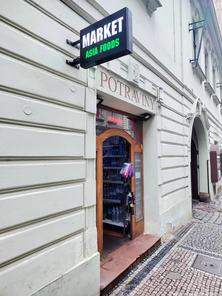 Entrance to the grocery store on Zlatnická street. Entrance to the grocery store on Zlatnická street.