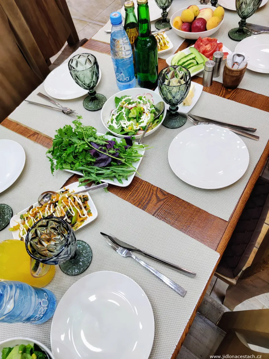 A table set with Armenian herbs and salads A table set with Armenian herbs and salads