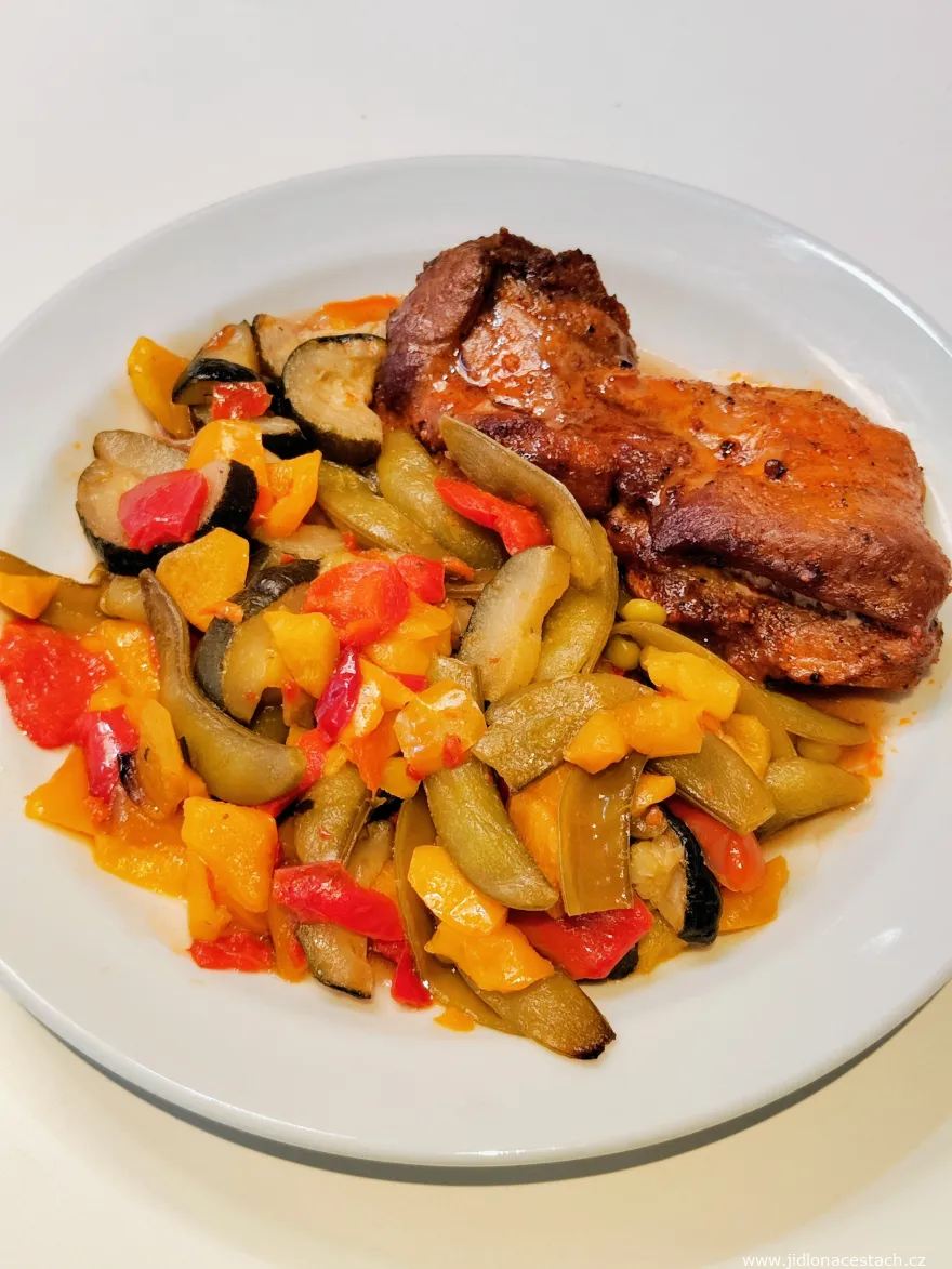 IKEA Restaurant: pork neck with grilled vegetables.