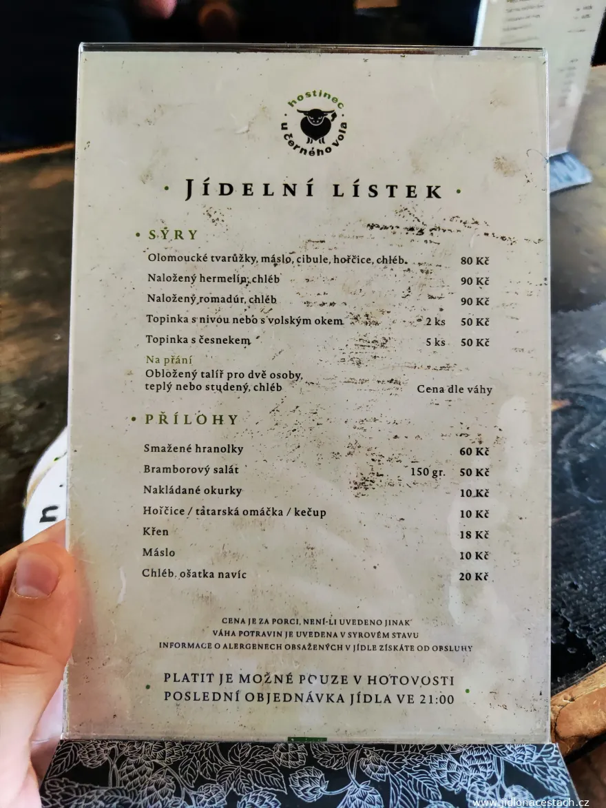 Hostinec U Černého vola - jídelní lístek (3.9.2023)