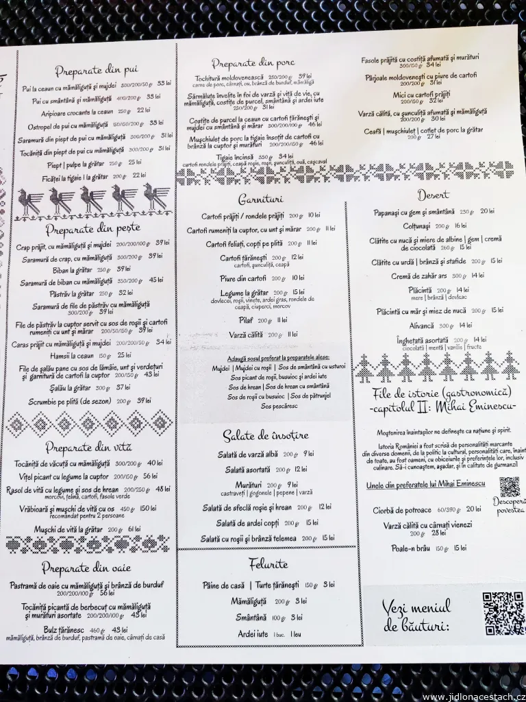 Ceny jídel v špičkové restauraci Rustic (podzim 2022). 1 LEI = cca 5 Kč. Ceny jídel v špičkové restauraci Rustic (podzim 2022). 1 LEI = cca 5 Kč.