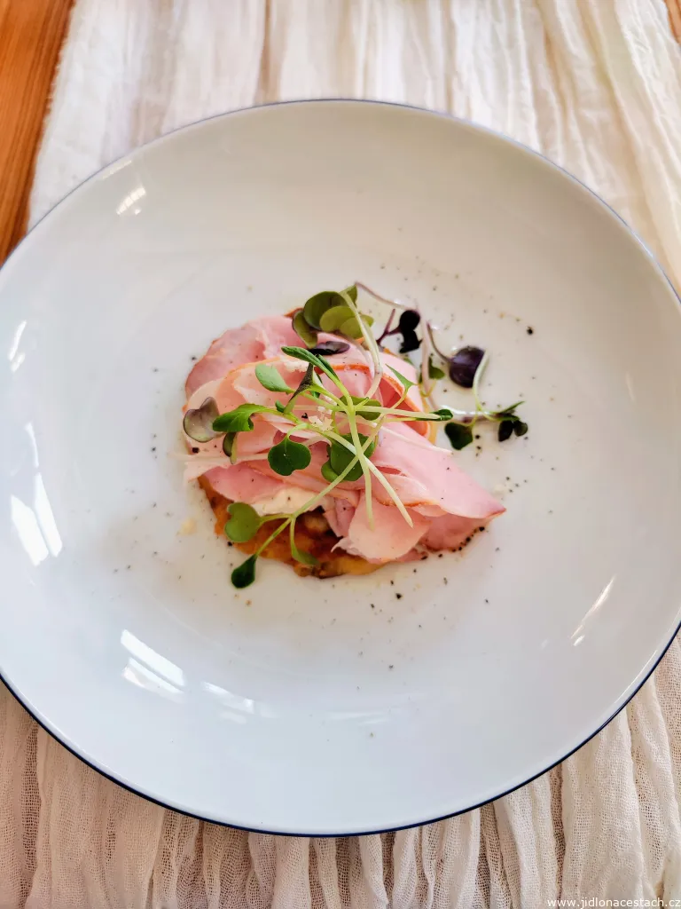 Prague ham, potato pancake, apple horseradish, watercress Prague ham, potato pancake, apple horseradish, watercress