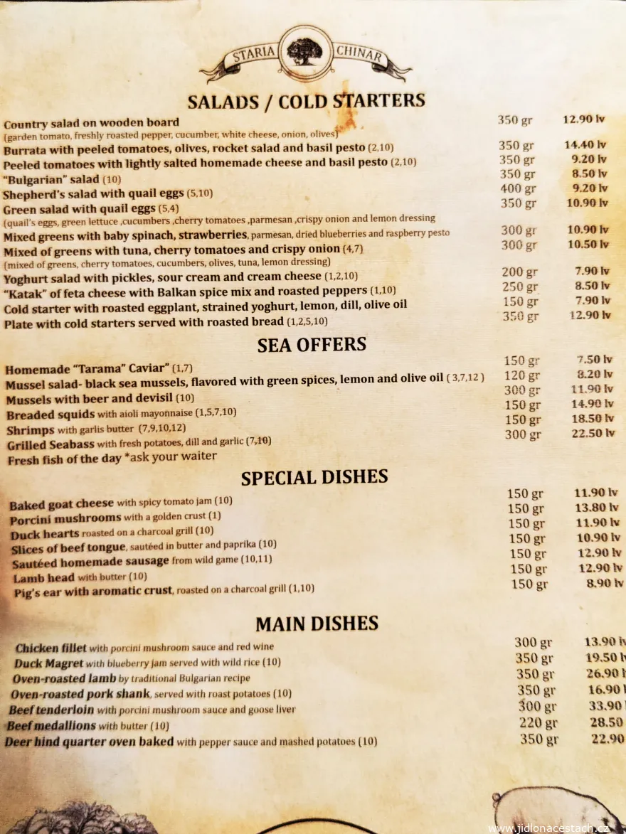 Ceny bulharských jídel v restauraci (říjen 2022) Ceny bulharských jídel v restauraci (říjen 2022)
