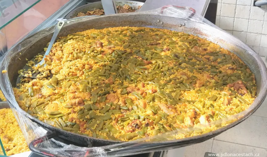 Authentic Valencian paella offered at the central market in Valencia. Authentic Valencian paella offered at the central market in Valencia.