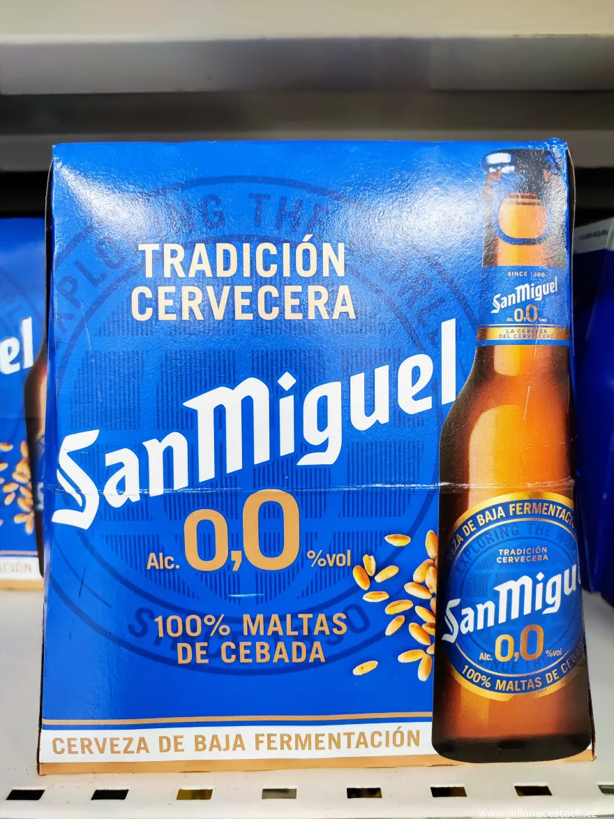 Španielske pivo San Miguel (nealkoholická varianta).
