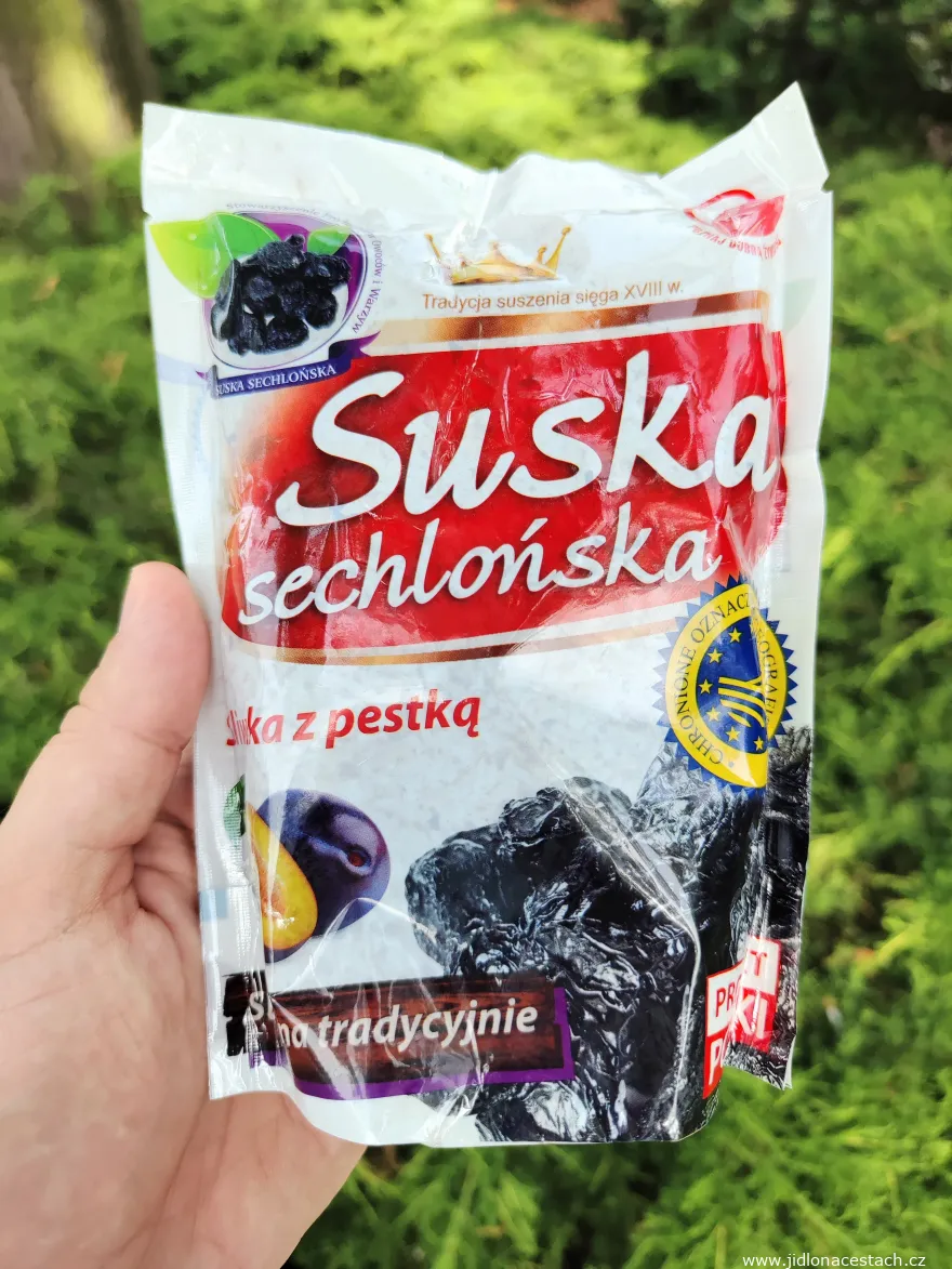 Suska sechlońska: polnische Pflaumen (mit Stein), rauchgetrocknet, 250-g-Packung.