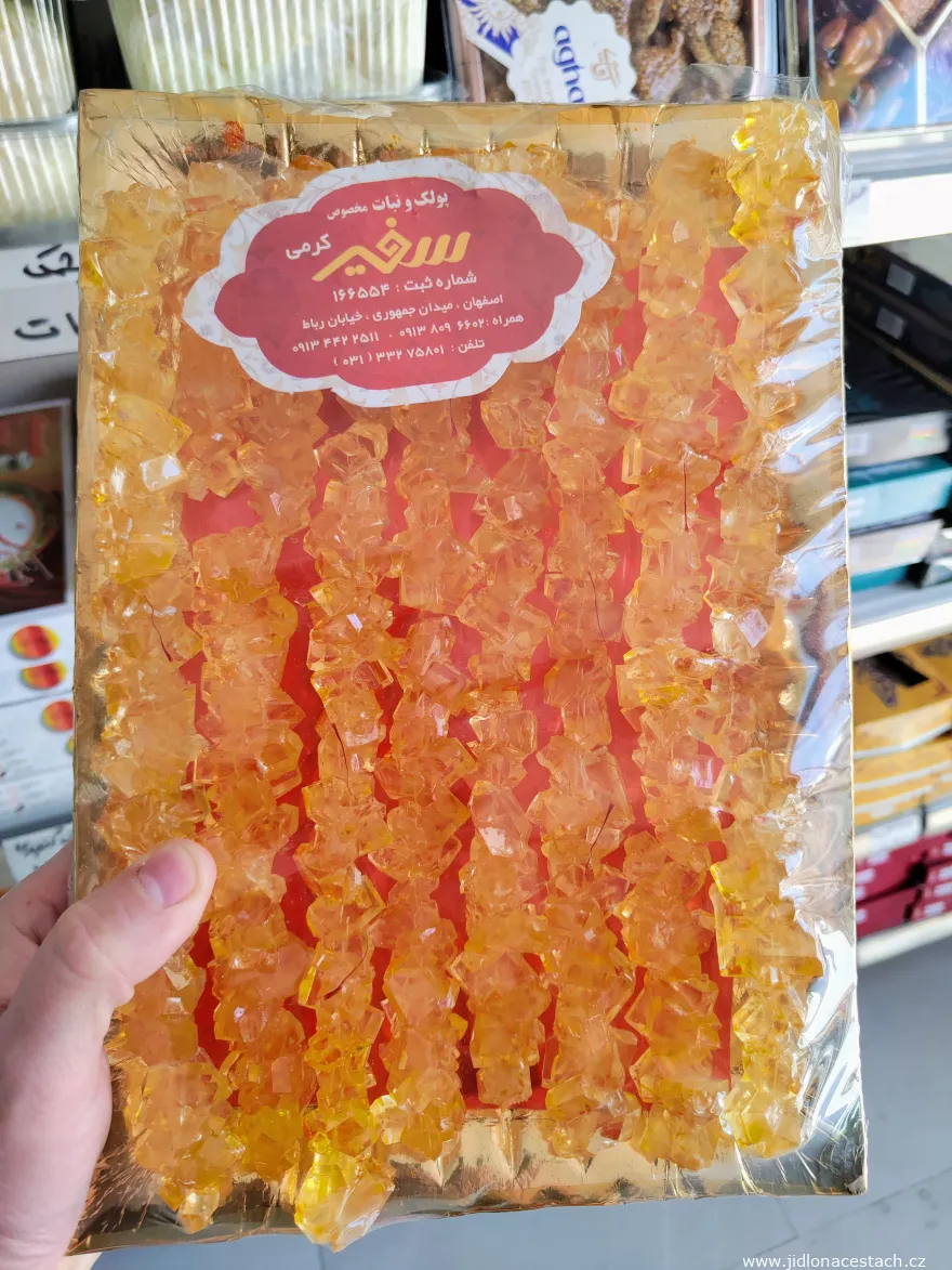 Nabat with saffron (a close look reveals saffron within the crystals). Nabat with saffron (a close look reveals saffron within the crystals).