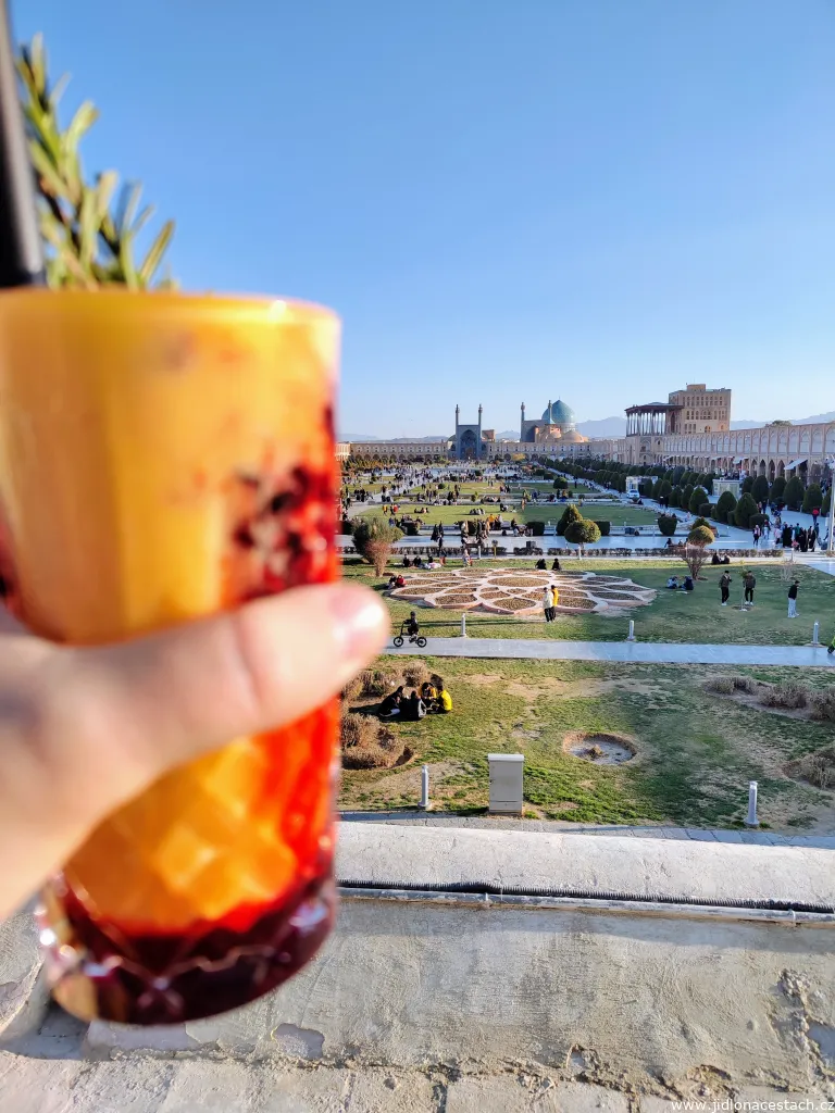 View from the café above the Qeysarie Gate on Naqsh-e Jahan Square and a mango shake with barberries. Perfection.