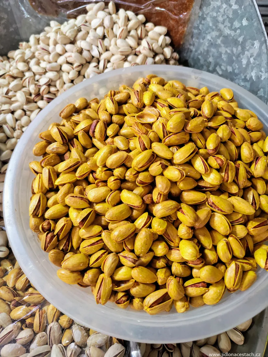 Saffron pistachios sold at a market in Esfahan. Saffron pistachios sold at a market in Esfahan.