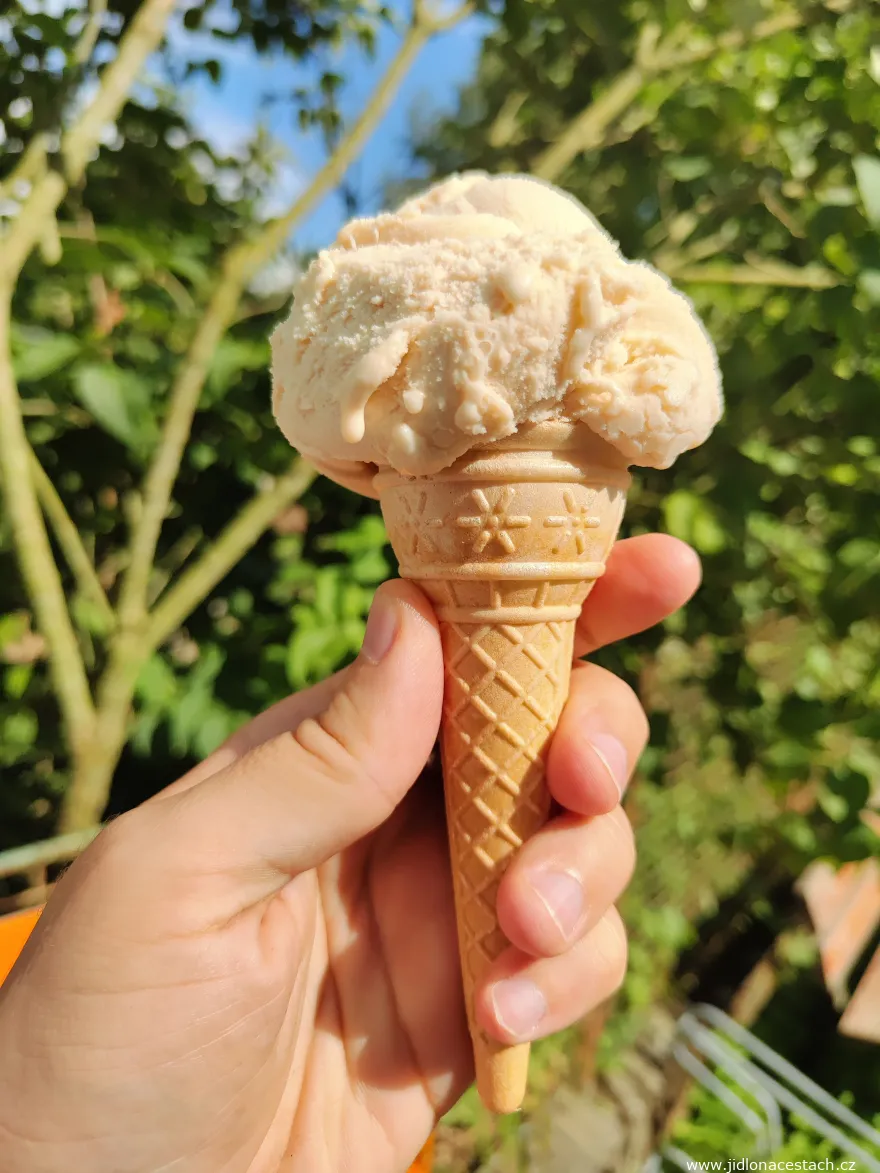 Ziegenfarm Vizovice: Mandel-Ziegenmilcheis (55 CZK/2,20 EUR). Ziegenfarm Vizovice: Mandel-Ziegenmilcheis (55 CZK/2,20 EUR).