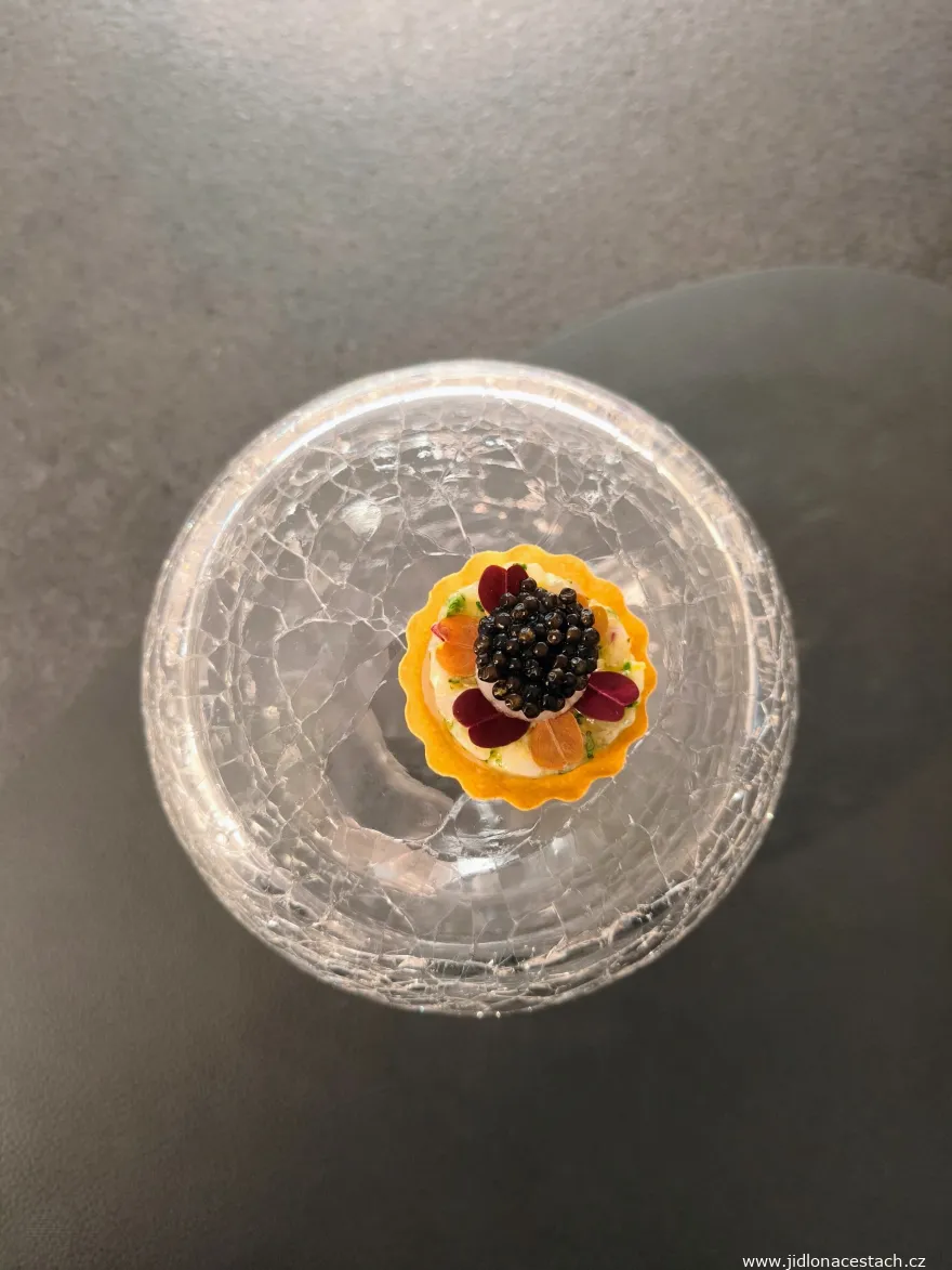 Papilio Restaurant, canapés: zander, sorrel, caviar. Papilio Restaurant, canapés: zander, sorrel, caviar.