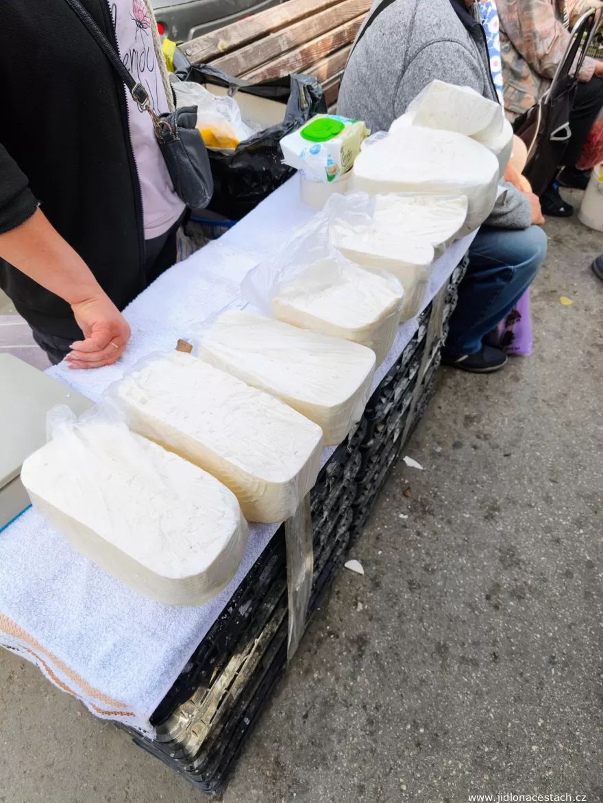 Piața Centrală: brynza sold from crates on the sidewalk.