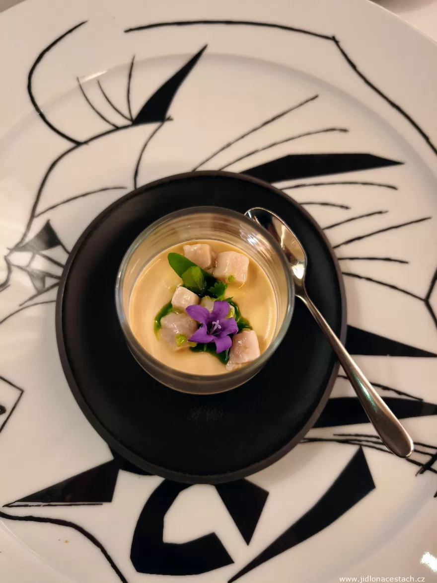 Amuse-bouche: a greeting from the kitchen in a small glass.