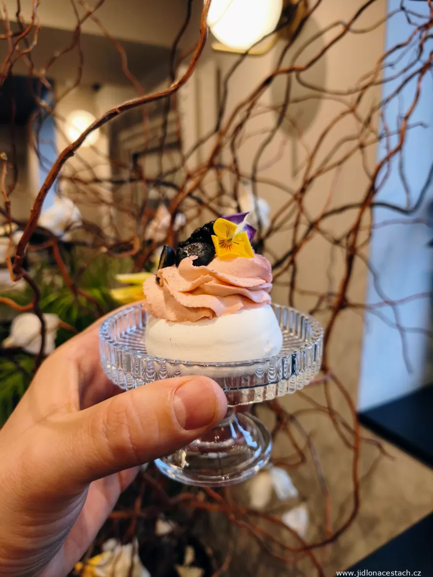 Občanská plovárna: meringue with cream and blueberries. Občanská plovárna: meringue with cream and blueberries.